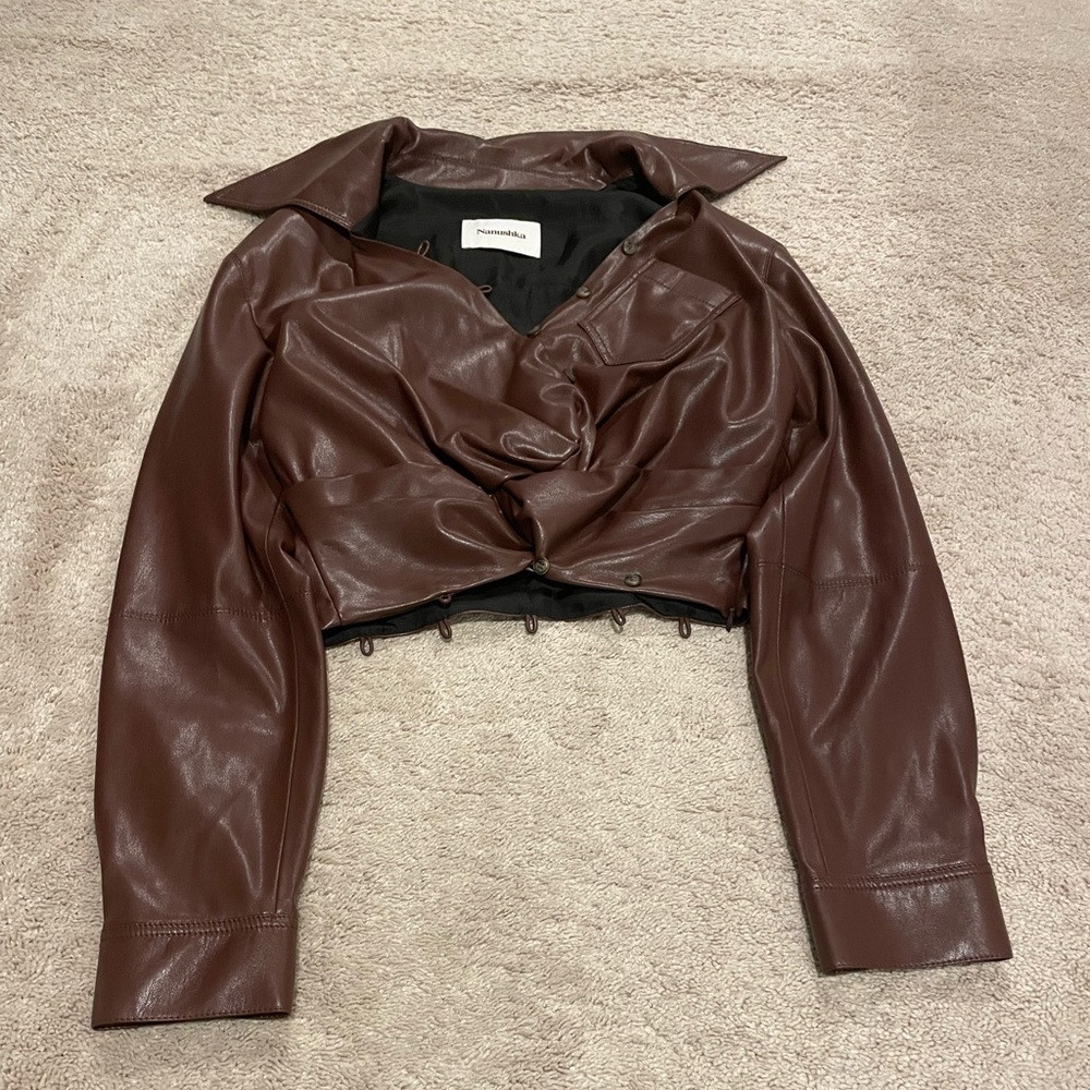 Nanushka Leather Look Brown Top